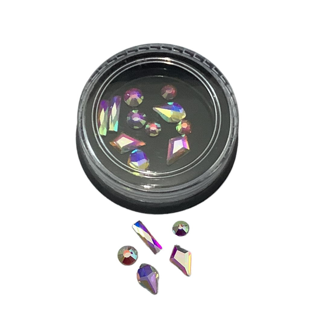 Boîtier rond avec pierres multicolores